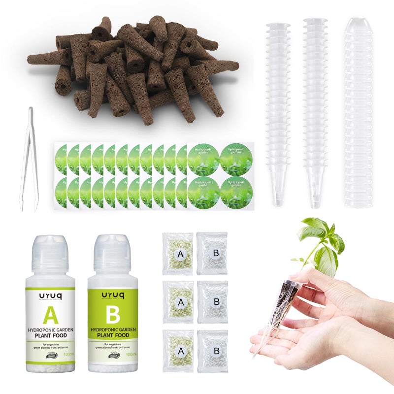 URUQ 188Pcs Hydroponic Pods Supplies: Grow Anything Kit with 45 Grow Sponges, 45 Grow Baskets, 45 Grow Domes, 45 Pod Labels, 8 A&B Plant Food - Compatible Hydroponics Growing System Most Brands - Image 1